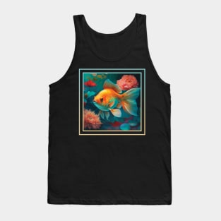 Gullible Goldfish Vibrant Tropical Flower Digital Oil Painting Portrait Tank Top